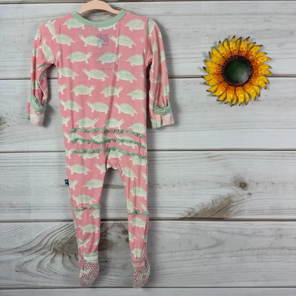 KicKee‎ Pants Baby Girls 6-9 Months Pink Turtle Footie Pajamas Bamboo Blend